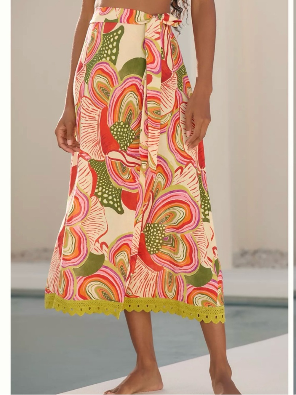 Like New! Farm Rio X Anthropologie Linen Blend Wrap Midi Skirt Floral XS - Picture 13 of 13